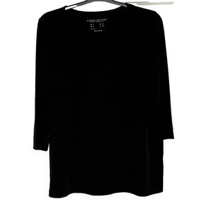 Susan Graver Modern Essentials Liquid Knit Top sz L 3/4 Sleeve Minimalist Black